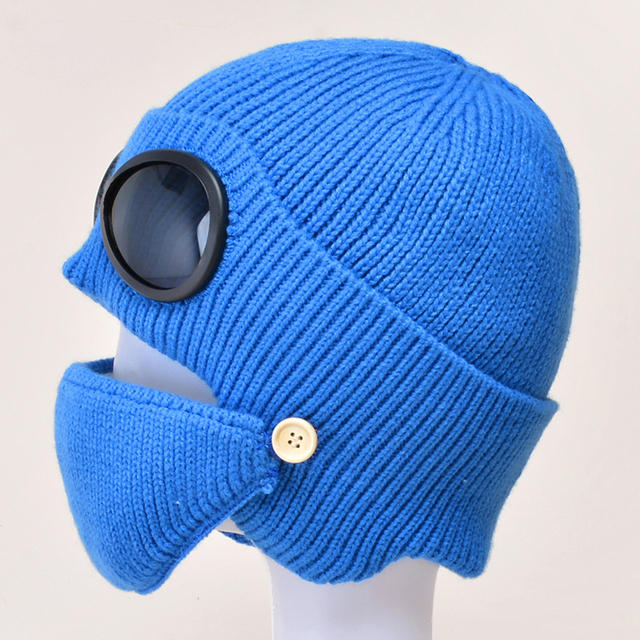 Pilot Style Knitted Hat Glasses Ear Cap Thickened Warm Wool Hat Mask Man Pilot Style Hat Female Mask