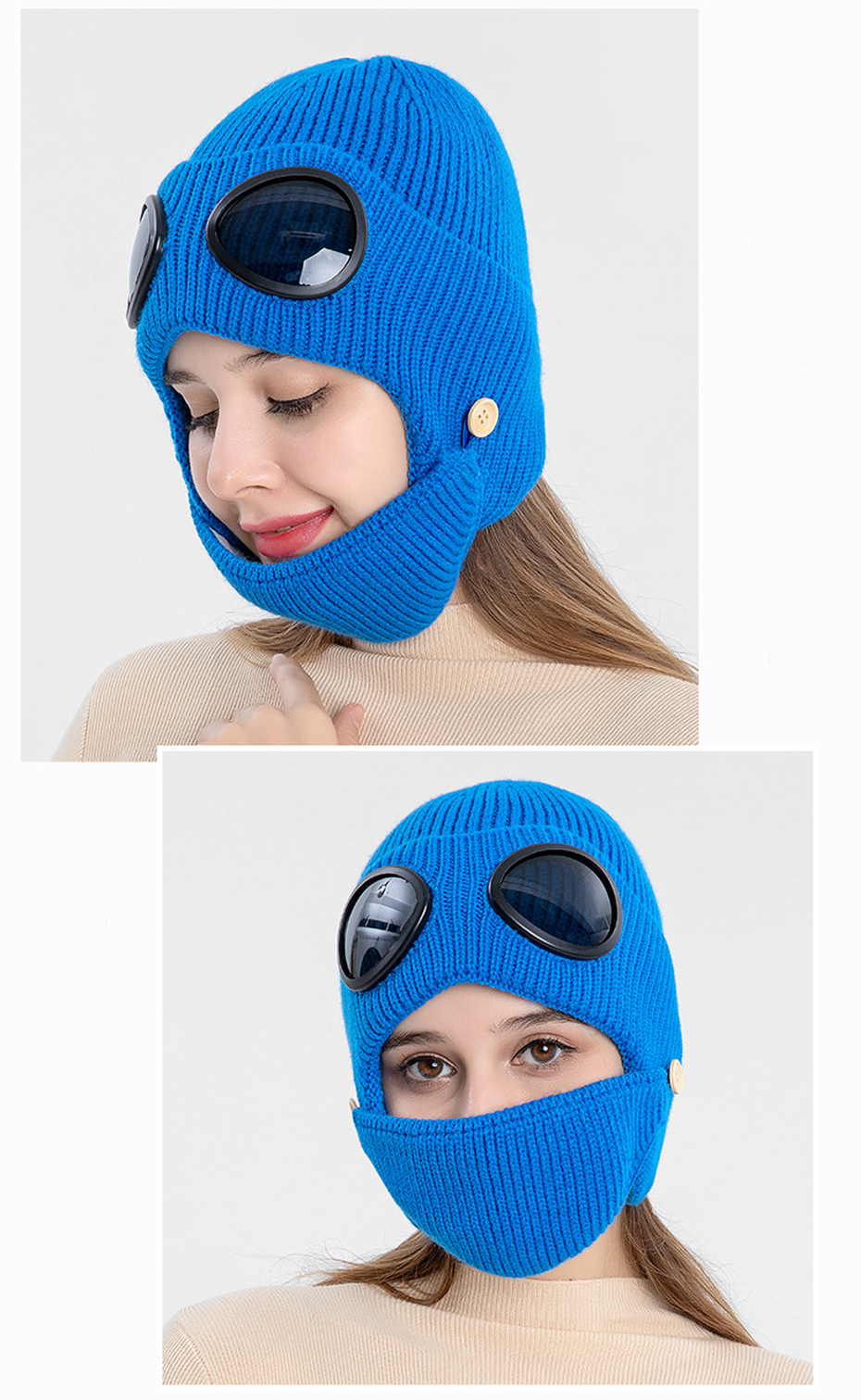 Pilot Style Knitted Hat Glasses Ear Cap Thickened Warm Wool Hat Mask Man Pilot Style Hat Female Mask