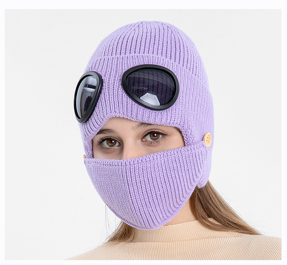 Pilot Style Knitted Hat Glasses Ear Cap Thickened Warm Wool Hat Mask Man Pilot Style Hat Female Mask
