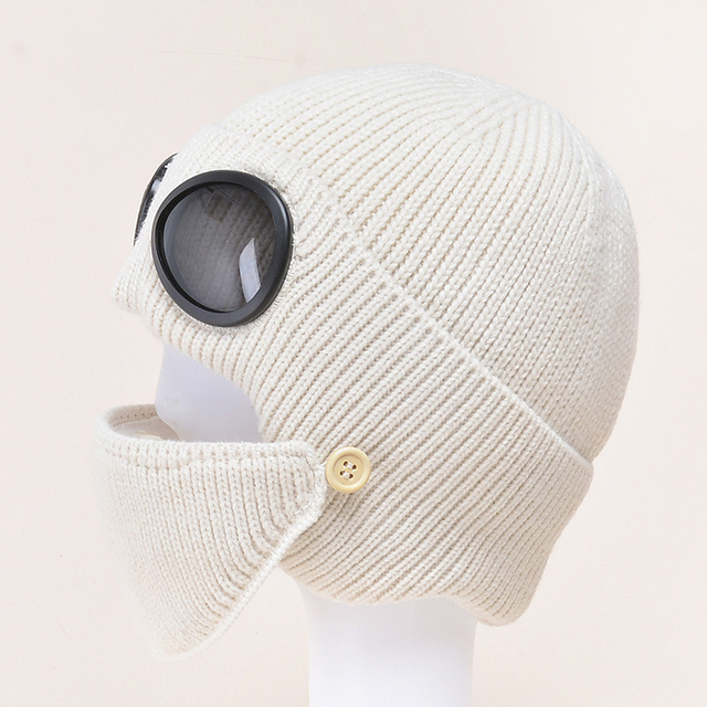 Pilot Style Knitted Hat Glasses Ear Cap Thickened Warm Wool Hat Mask Man Pilot Style Hat Female Mask