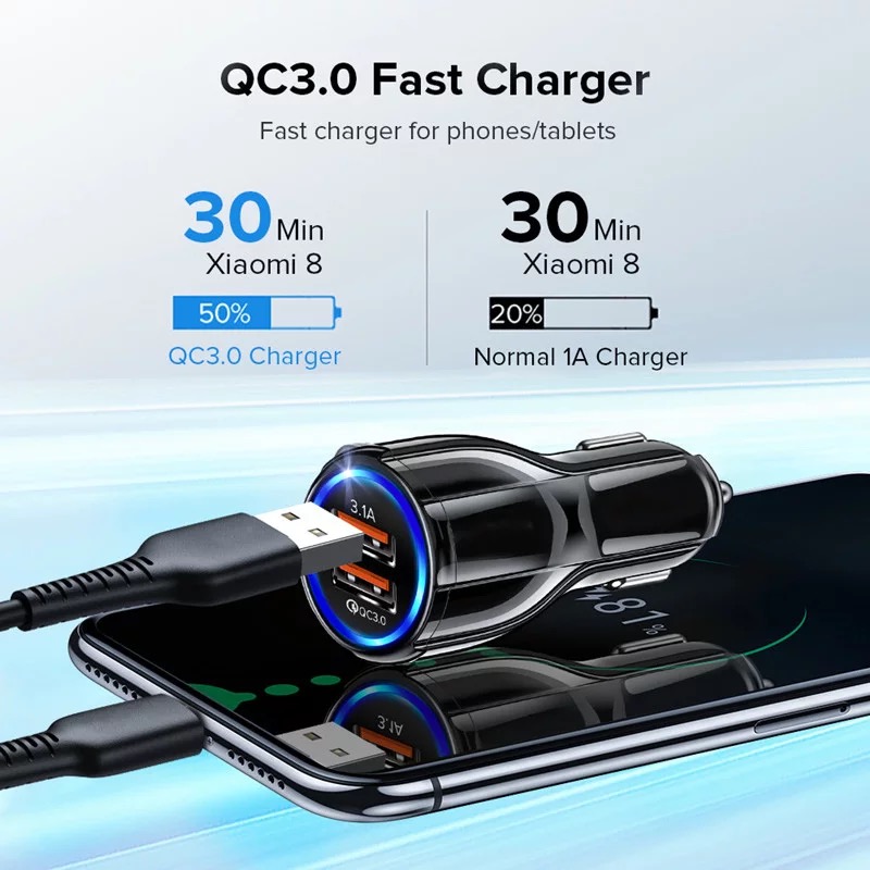 Car Charger Usb Quick Charge 3.0 For Mobile Phone Dual Usb Car Charger Qc 3.0 Fast Charging Adapter