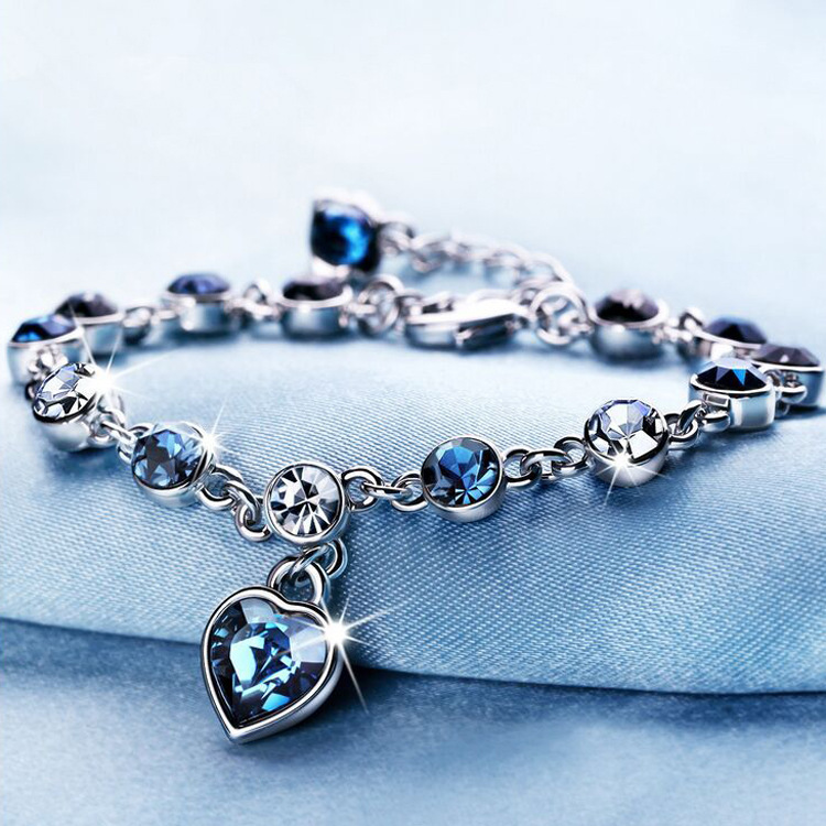 Women Bracelet for Female Crystal Heart Charm Bracelet Women Bridal Wedding Fine Jewelry Valentine's day girlfriend gift, woman gift