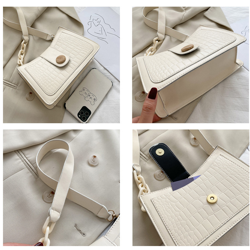 Crocodile Pattern Baguette Handbag for Women 2021 Candy Color Chain Ladies Small Shoulder Bags Fashion Design Leather Armpit Bag