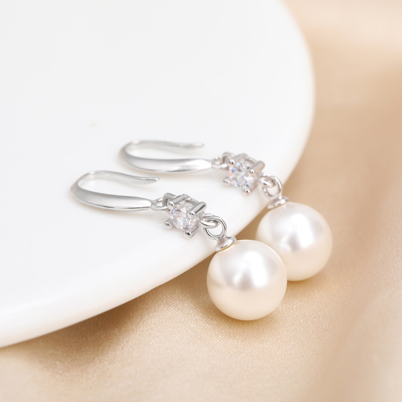 S925 sterling silver pearl earrings earrings female simple temperament diamond-studded long bead earrings fashion jewelry niche design sense