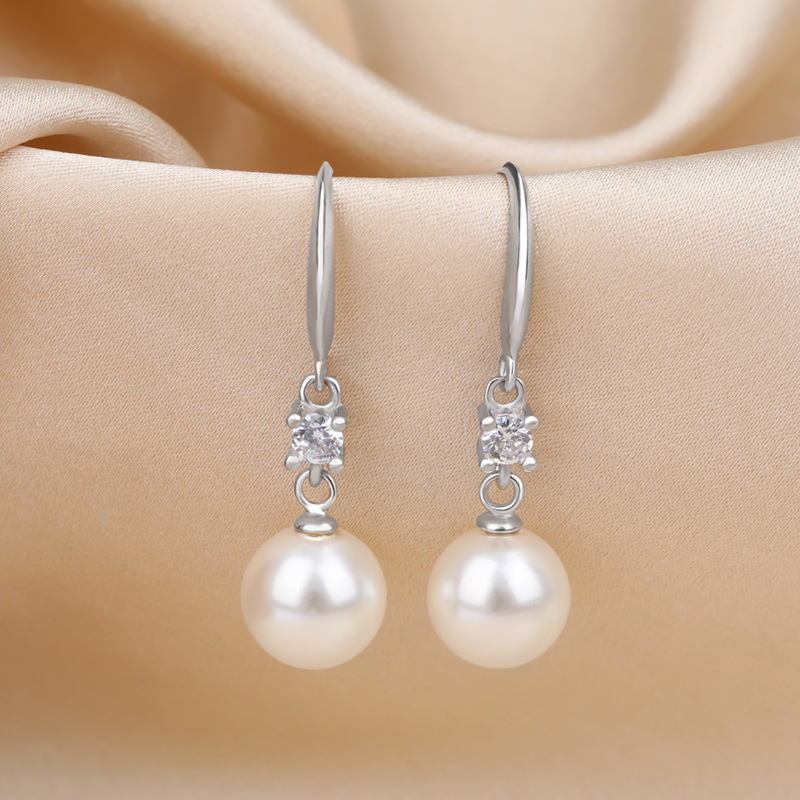 S925 sterling silver pearl earrings earrings female simple temperament diamond-studded long bead earrings fashion jewelry niche design sense