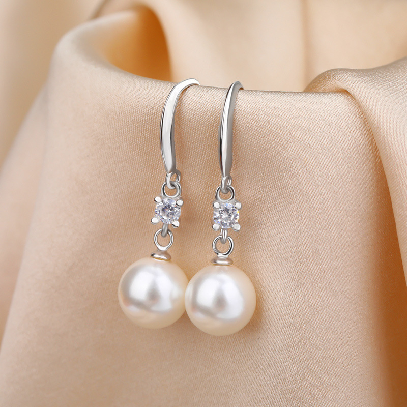 S925 sterling silver pearl earrings earrings female simple temperament diamond-studded long bead earrings fashion jewelry niche design sense