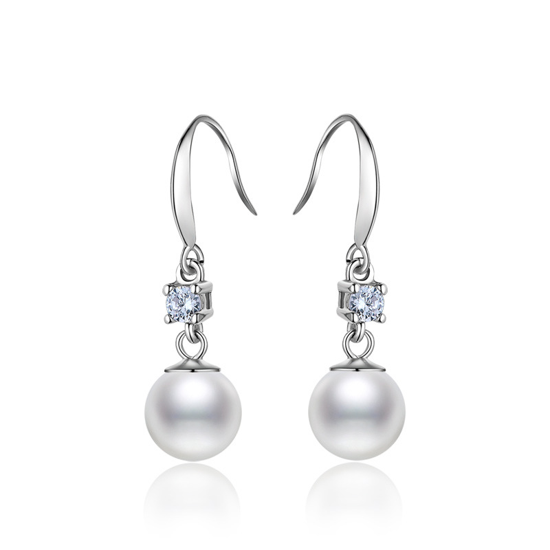 S925 sterling silver pearl earrings earrings female simple temperament diamond-studded long bead earrings fashion jewelry niche design sense