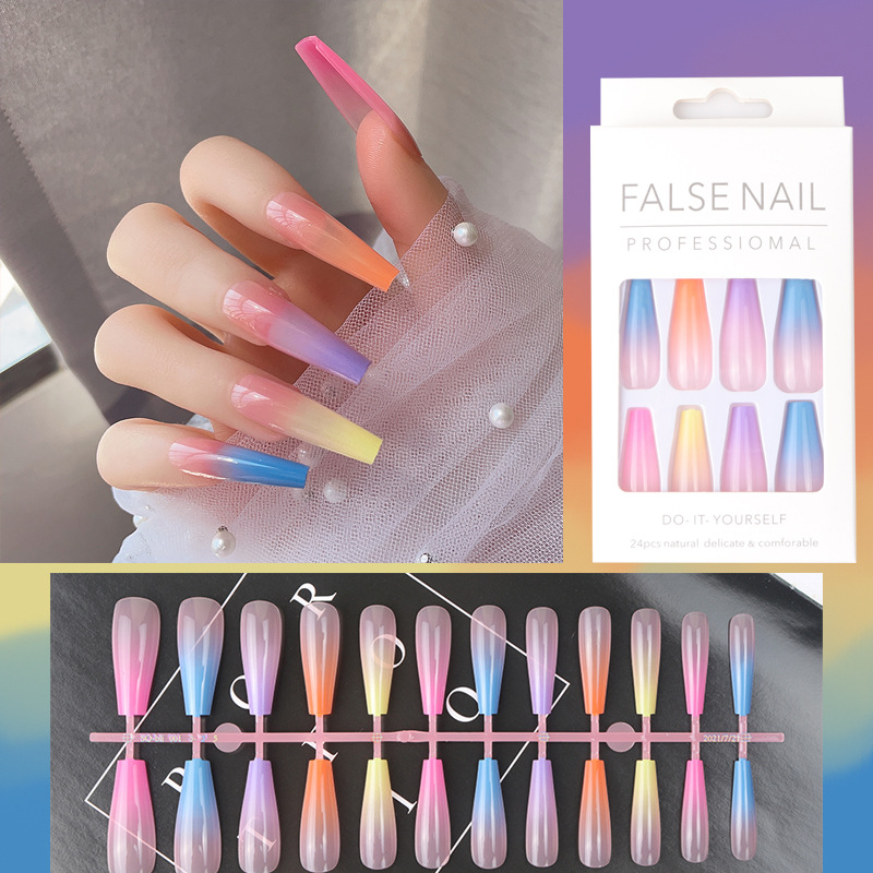 24PCS/set Fake Nails Nail Art Tips Press on False Tipsy with Glue Matte Stick Designs Clear Display Set Full Cover Artificial Detachable