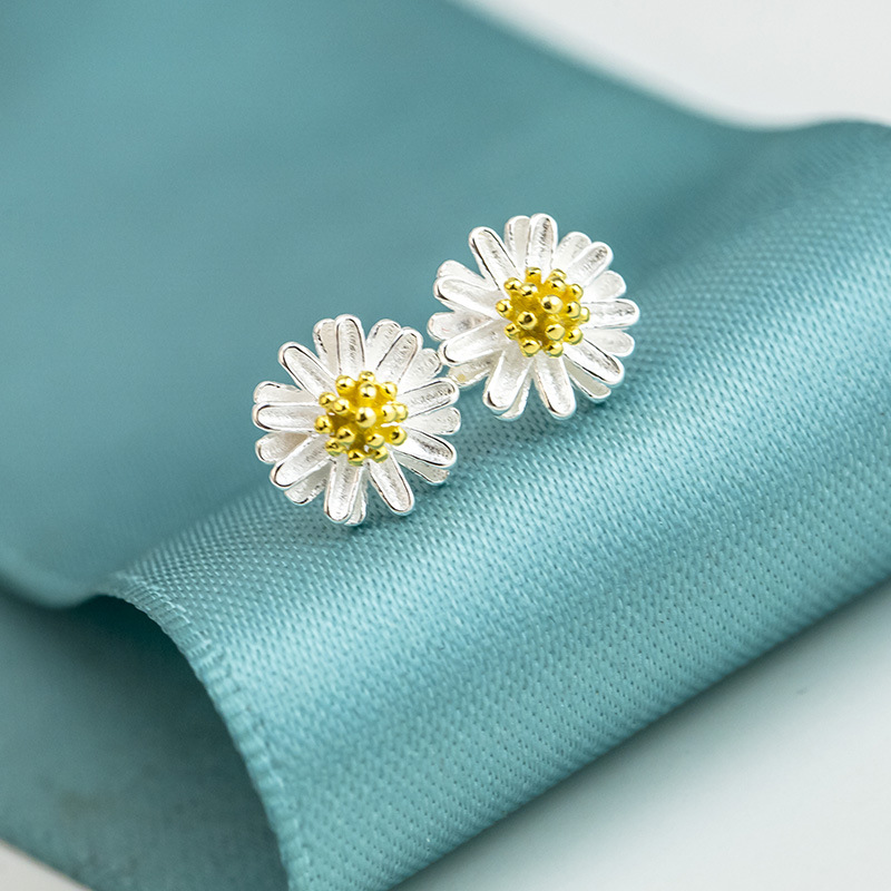 925 sterling silver earrings wholesale plain silver small daisy sun flower earrings Korean silver jewelry earrings jewelry