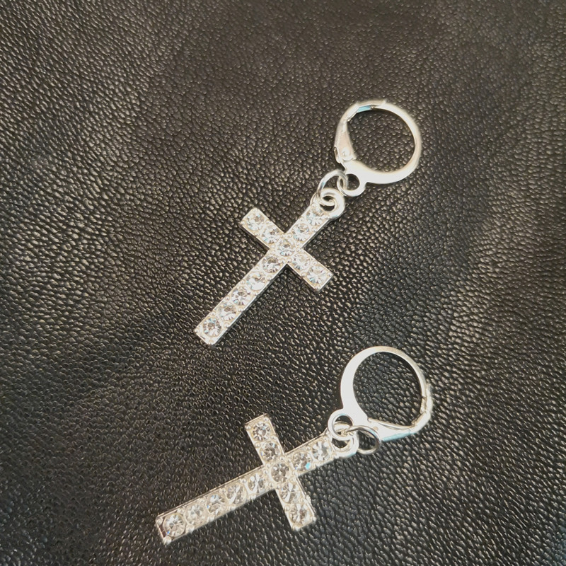 Retro personality exaggerated thick chain earrings women punk simple popular cross chain earrings