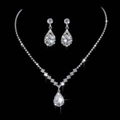 Luxury Cubic Zirconia Teardrop Necklace Earrings Set Bride Bridesmaid Wedding Jewelry Set Gifts For Women Style 01 as picture