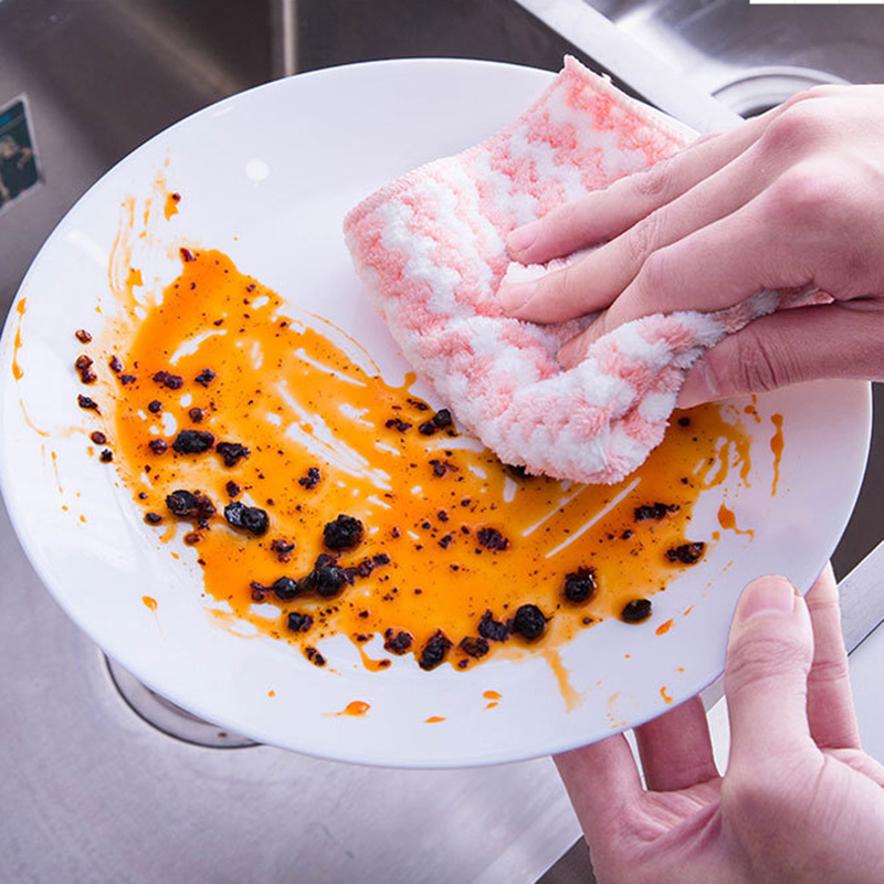 3Pcs Kitchen Cleaning Rag Coral Fleece Dish Washing Cloth Super Absorbent Scouring Pad Dry And Wet Kitchen Cleaning Towels