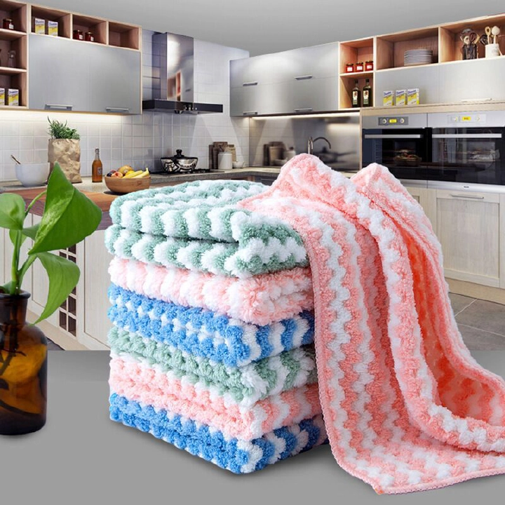 3Pcs Kitchen Cleaning Rag Coral Fleece Dish Washing Cloth Super Absorbent Scouring Pad Dry And Wet Kitchen Cleaning Towels