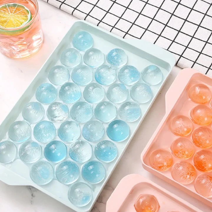 33Grids Round Ice Cube Tray Ice cube ice maker frozen mold Freezer Frozen ice box with lid silicone  ice tray ice cream mold ice maker