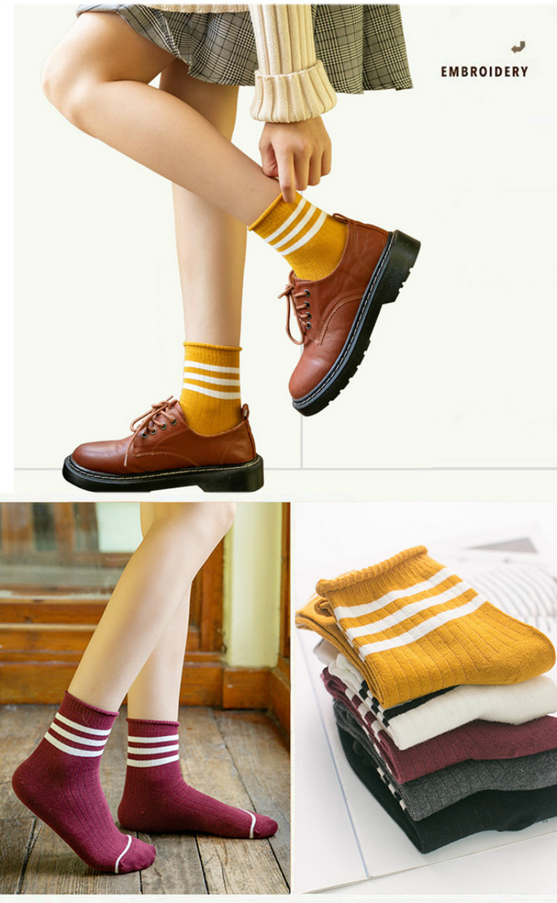 3 Pairs Funny Cute Socks Girls Cotton Loose Striped Socks Colorful Women Sox Harajuku Designer Retro
