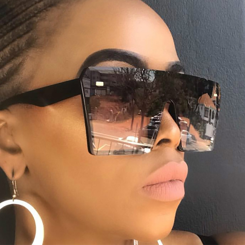 Oversized Square Sunglasses Men Or Women Luxury Brand Fashion Flat Top Clear Lens Shade Mirror UV400