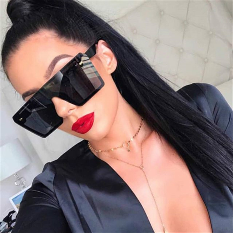 Oversized Square Sunglasses Men Or Women Luxury Brand Fashion Flat Top Clear Lens Shade Mirror UV400