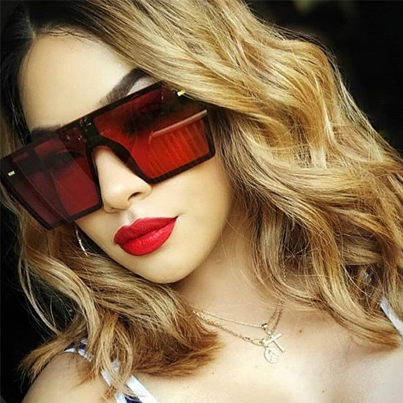 Oversized Square Sunglasses Men Or Women Luxury Brand Fashion Flat Top Clear Lens Shade Mirror UV400