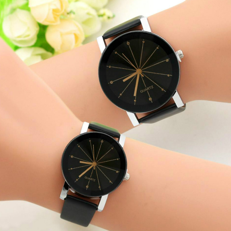 2PCS/SET New Fashion Couple watches Men Women Simple Lovers Quartz PU Leather Wrist Watch Watche