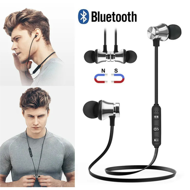 Bluetooth Earphone Sport Neckband Magnetic Wireless  Stereo Earbuds Metal With Mic