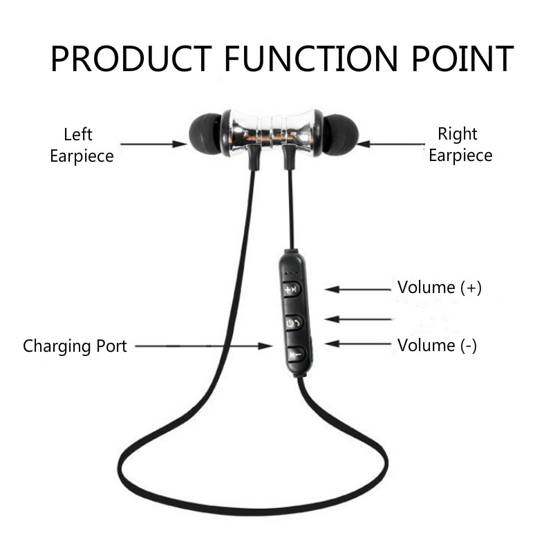 Bluetooth Earphone Sport Neckband Magnetic Wireless  Stereo Earbuds Metal With Mic