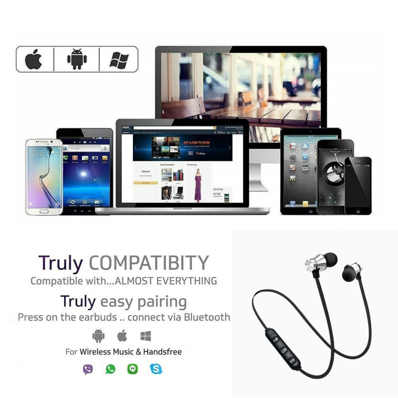 Bluetooth Earphone Sport Neckband Magnetic Wireless  Stereo Earbuds Metal With Mic