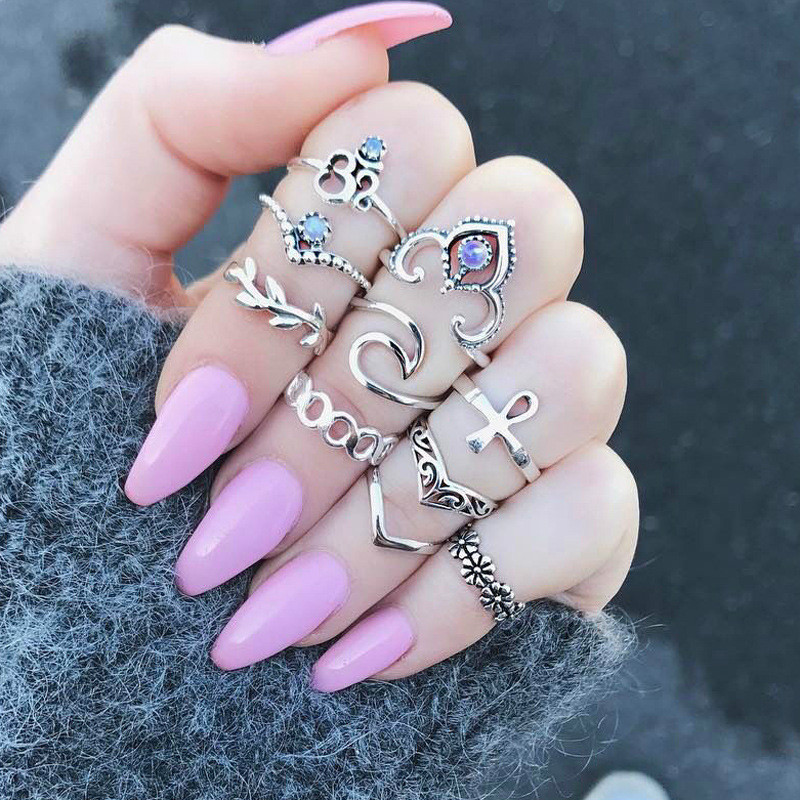 10 Pcs/Set Rings Set Bohemia Crown Flower Crystal Wave Knuckle Finger Rings for Women Party Jewelry