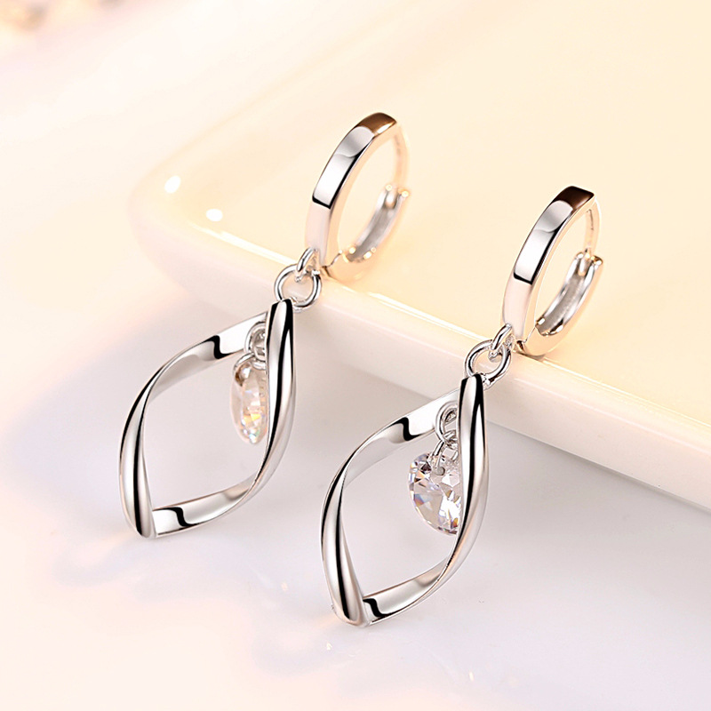 Zircon silver earrings Women's rotation love pearl earrings female long Reverse fashion earrings