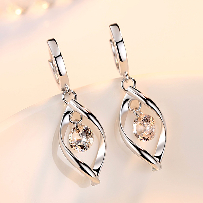 Zircon silver earrings Women's rotation love pearl earrings female long Reverse fashion earrings