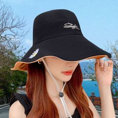 New style cotton  bucket hats womens sun protection and shading in spring and summer beach leisure outdoor riding all-around sun hat cap Black FREE SIZE