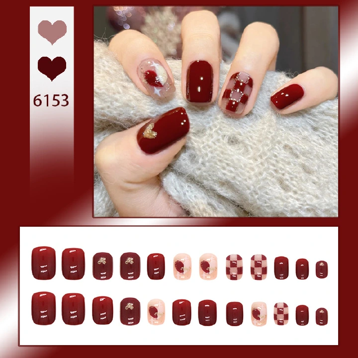 24Pcs Nail Stickers Detachable Sweetheart Wearable False Nail Tips Love Detachable False Nail Clips Nail Enhancers Nail Stickers Makeup Accessories