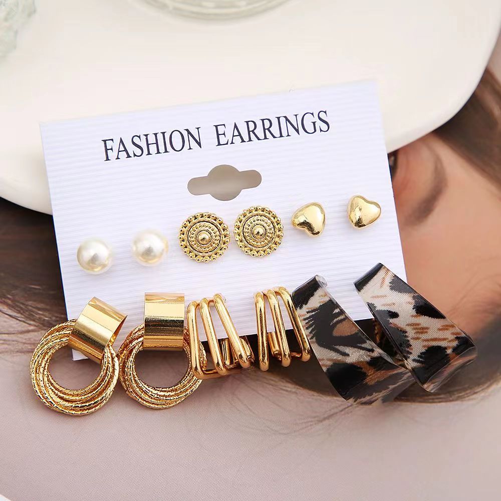 6 Pieces Earrings Sets New Vintage Earrings Creative Personality Leopard Print Earrings Love Butterfly Earrings Jewelry  Set Gifts