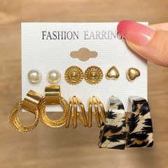 6 Pieces Earrings Sets New Vintage Earrings Creative Personality Leopard Print Earrings Love Butterfly Earrings Jewelry  Set Gifts Ear01