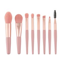 Mini Makeup Brushes With Matte Wooden Handle Portable Soft Hair Makeup Brush Set Beauty Tools 8Pcs Pink