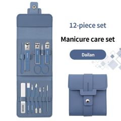 12/16PCS Stainless Steel Nail Clippers Set Professional Nail Scissors Cutter Travel Case Kit Manicure Pedicure Nail Tools Blue 12 PCS Carbon Steel