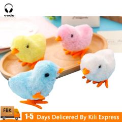 2-Plush educational simulation clockwork chicken toy, a cute little yellow chicken that can walk and jump without electricity, cute educational toys for boys and girls yellow pink Pack of two, random 