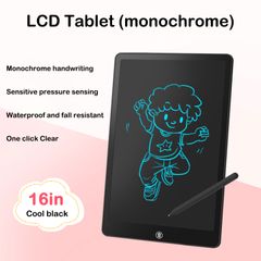 VEDO Graphics Tablets 12/16 in LCD Drawing Tablet For Children's Toys Painting Tools Electronics Writing Board Boy Kids Educational Toys Gifts Black 16 Inch LED Single Color