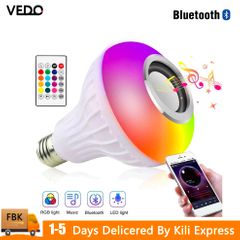 E27 + B22 Dual Base Wireless Bluetooth Speaker Bulb LED Light Smart Music Player Audio Player LED 12W Music Bulb White Light + Color Remote Control White 12W White