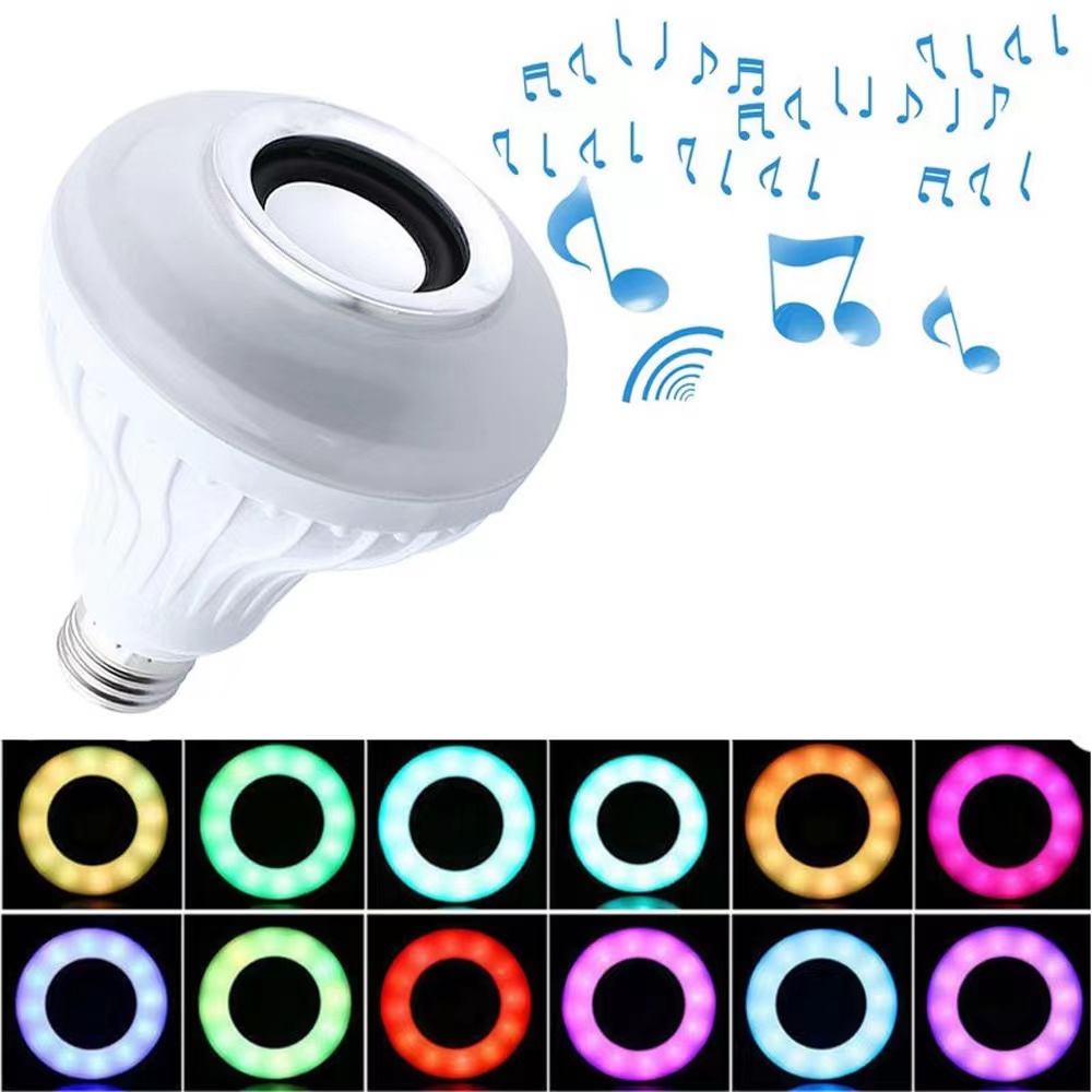 E27 + B22 Dual Base Wireless Bluetooth Speaker Bulb LED Light Smart Music Player Audio Player LED 12W Music Bulb White Light + Color Remote Control White 12W