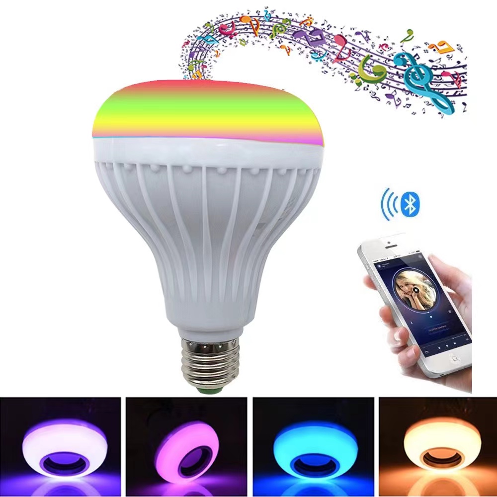 E27 + B22 Dual Base Wireless Bluetooth Speaker Bulb LED Light Smart Music Player Audio Player LED 12W Music Bulb White Light + Color Remote Control White 12W