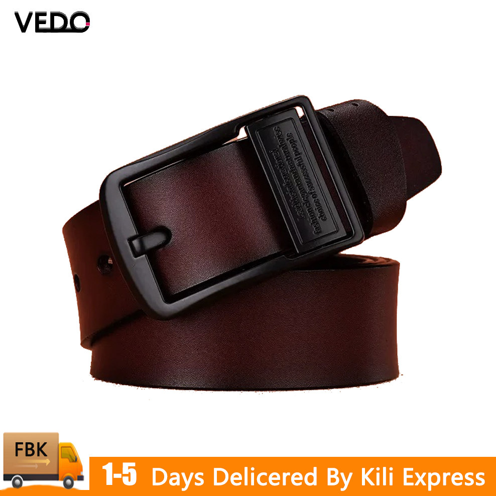 VEDO Leahther Belt Men Male Genuine Strap Belt For Men Cow Genuine Leather Luxury Strap Belt Male Black 125cm Men's belt leather needle buckle belt trend men