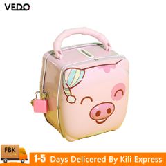 VEDO Cute Piggy Bank Change Piggy Bank Piggy Shape Kids Safe with Iron Lock - Piggy Bank Kids Kids Birthday Gift Blue Pink