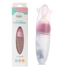 VEDO A Newborn Squeezing Feeding Bottle Silicone Training Rice Spoon Infant Supplement Feeder blue 20cm*5cm Pink