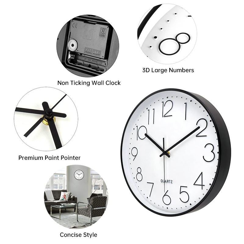 VEDO Wall Clocks 30CM Silent Non Ticking Quartz Battery Operated Round Clock Easy to Read for Office Classroom School Home Living Room Bedroom Kitchen