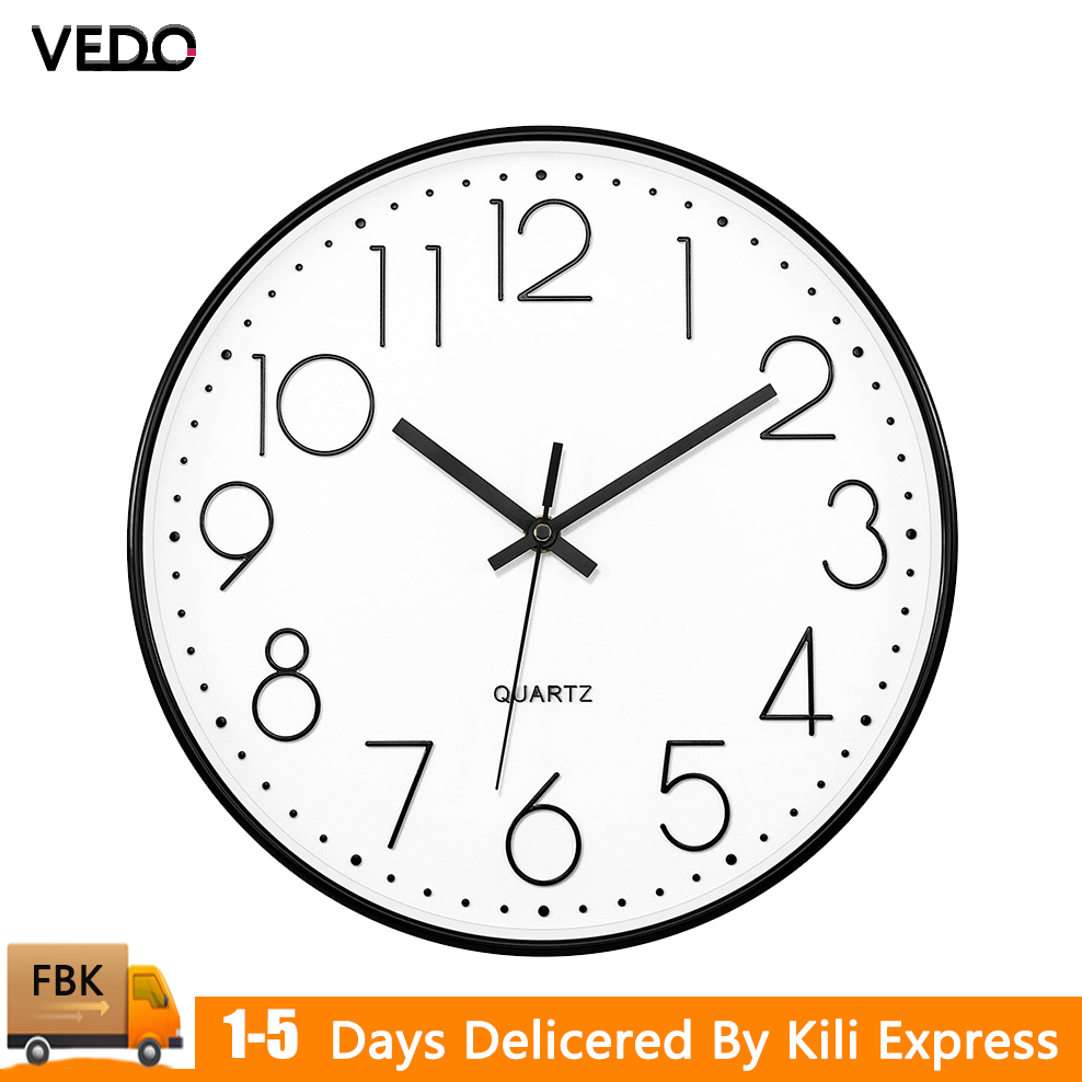 VEDO Wall Clocks 30CM Silent Non Ticking Quartz Battery Operated Round Clock Easy to Read for Office Classroom School Home Living Room Bedroom Kitchen