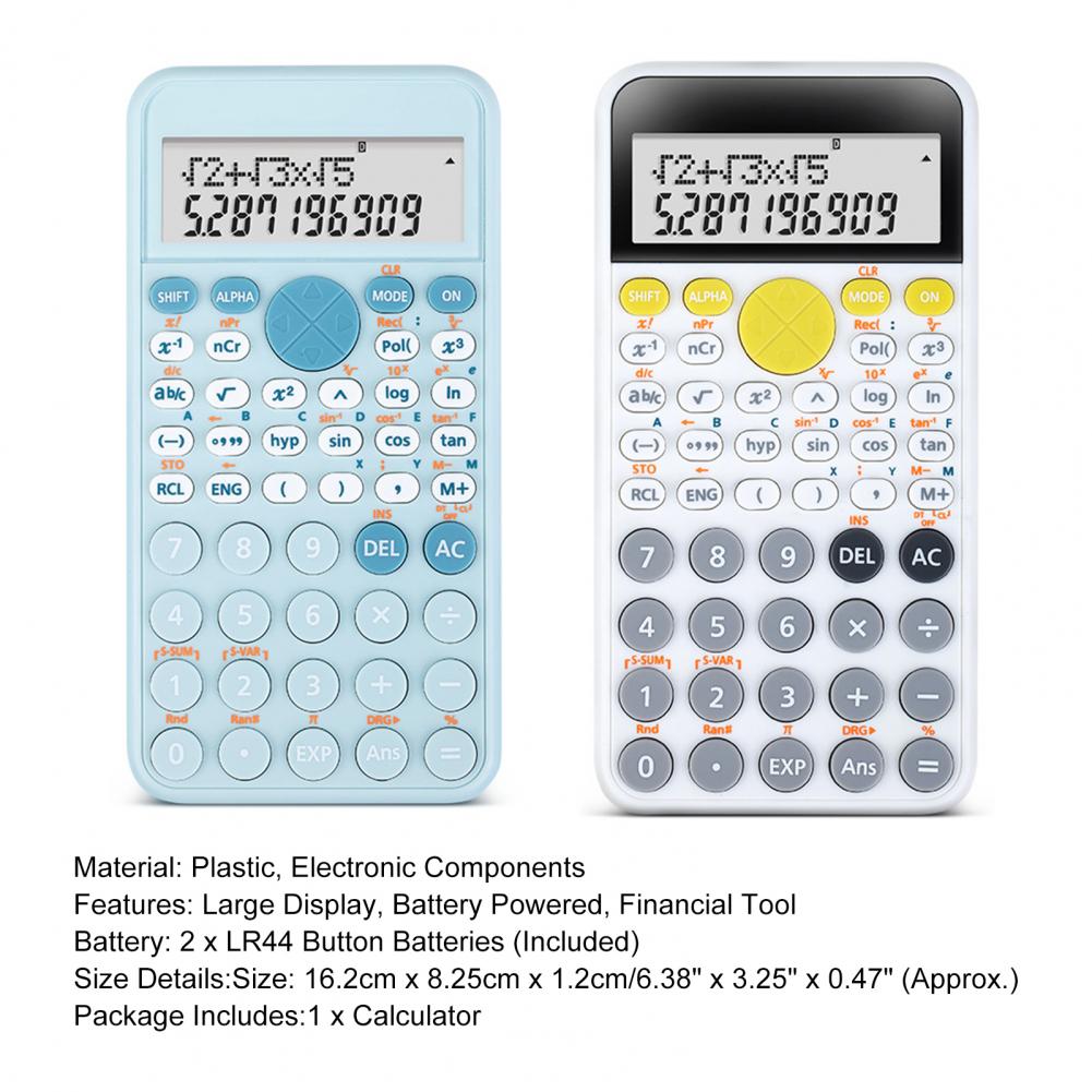 VEDO Large Screen Double Row Display Calculator Standard Scientific Calculator School Office Stationeries Multifunction Stationery Scientific Tool Blue as picture