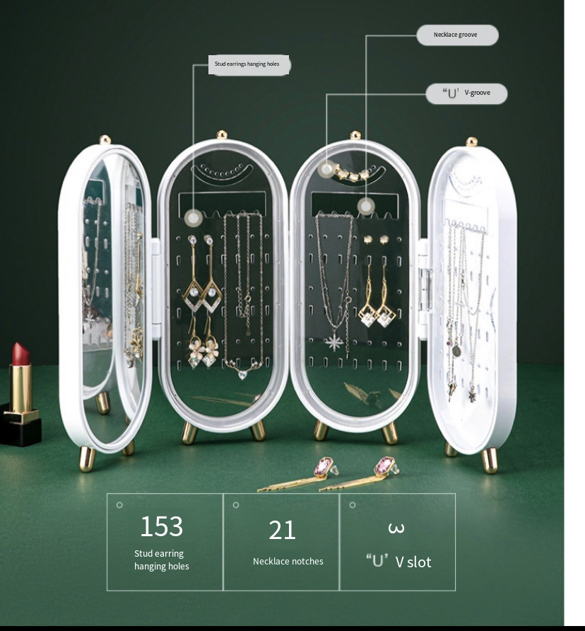 VEDO New Jewelry Storage Box Home Large Capacity Luxury Retro Screen Fashion Jewelry Foldable 4 Layers Jewelry Storage Box Stand Organize 153 Earrings, 20 Necklaces, etc. Green as Picture