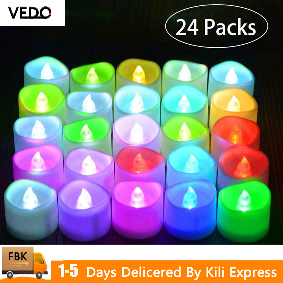 VEDO 4 pcs Flameless LED Tea Lights Bulb Battery Operated Candle lamp for Wedding,Table,Festival 24 pcs colourful one size CR2032 battery