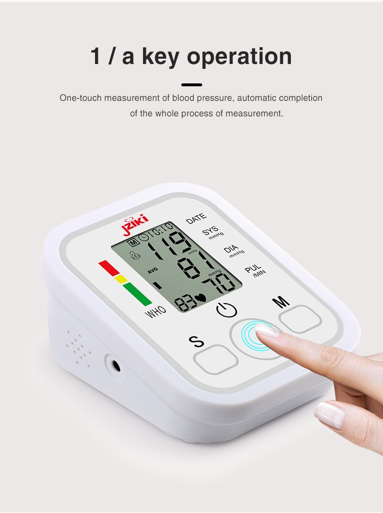 VEDO Jziki Portable Digital Upper Arm Blood Pressure Monitor Measurement Tool Portable LCD Digital Tonometer Sphygmomanometer Tensiometer Heart Rate Pulse Meter BP Monitor WHITE