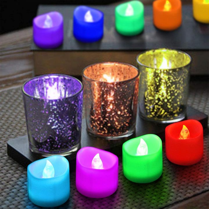 VEDO 4 pcs Flameless LED Tea Lights Bulb Battery Operated Candle lamp for Wedding,Table,Festival 24 pcs colourful one size CR2032 battery